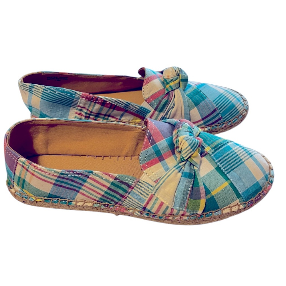 Talbots Izzy Knot Plaid Patchwork Espadrille Flat… - image 4